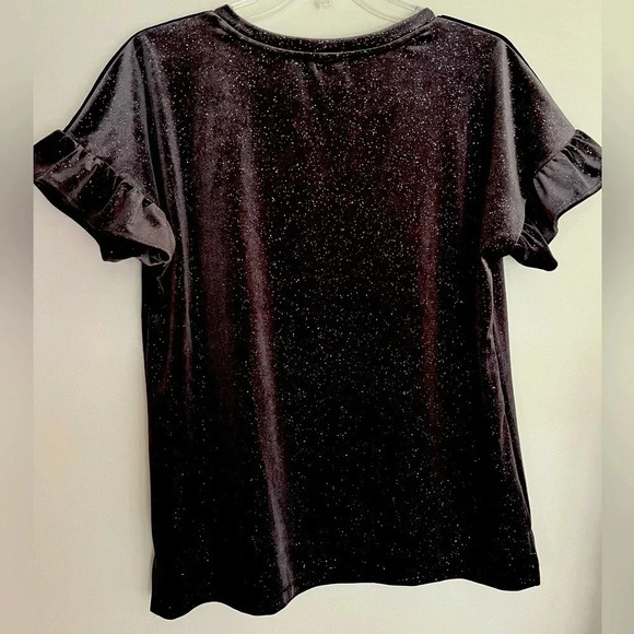 Old Navy Velvet Short Ruffle Sleeve Top Sparkle Womens Medium Gray Stretchy - Picture 4 of 6